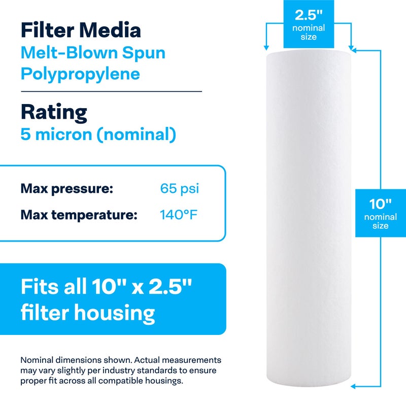 SpiroPure SP-P5 10x2.5 5 Micron Spun Melt-Blown Polypropylene Sediment Water Filter Cartridge SDC-25-1005 P5 155014-43 (Case of 24) - Image 3